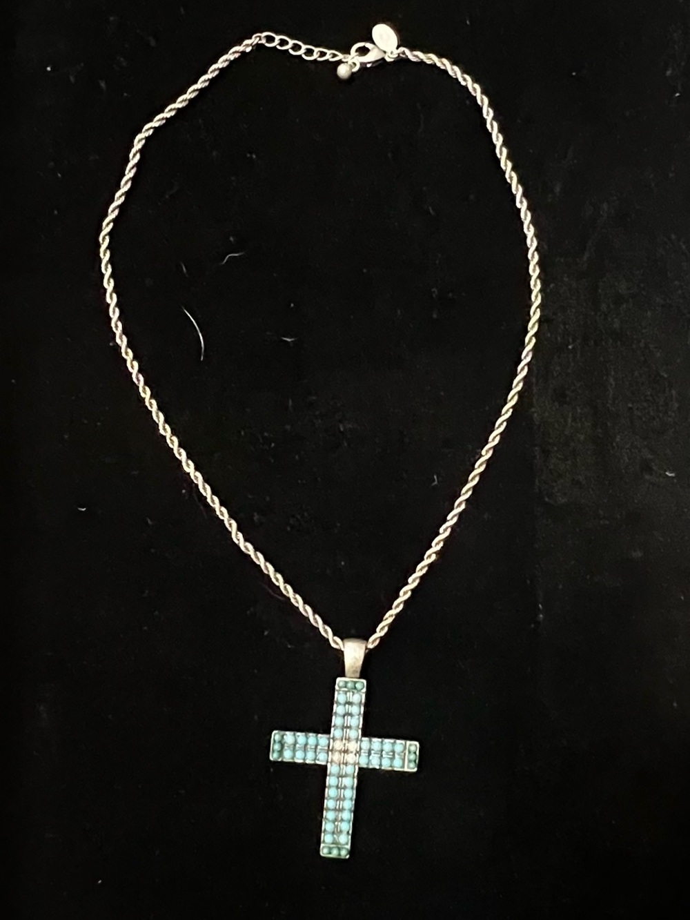 Express Silver Necklace with Light Blue Cross Pendant